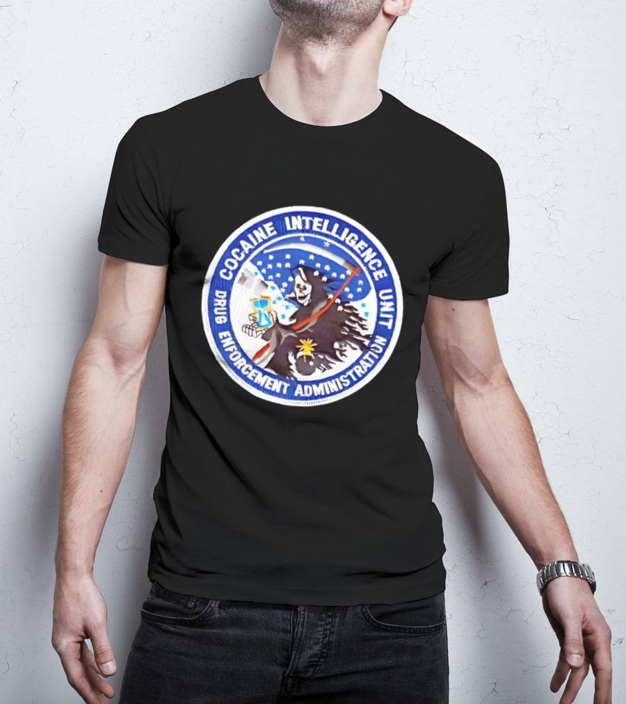 Cocaine Intelligence Unit Drug Enforcement Administration Grim Reaper Holding Hourglass Patch T-Shirt