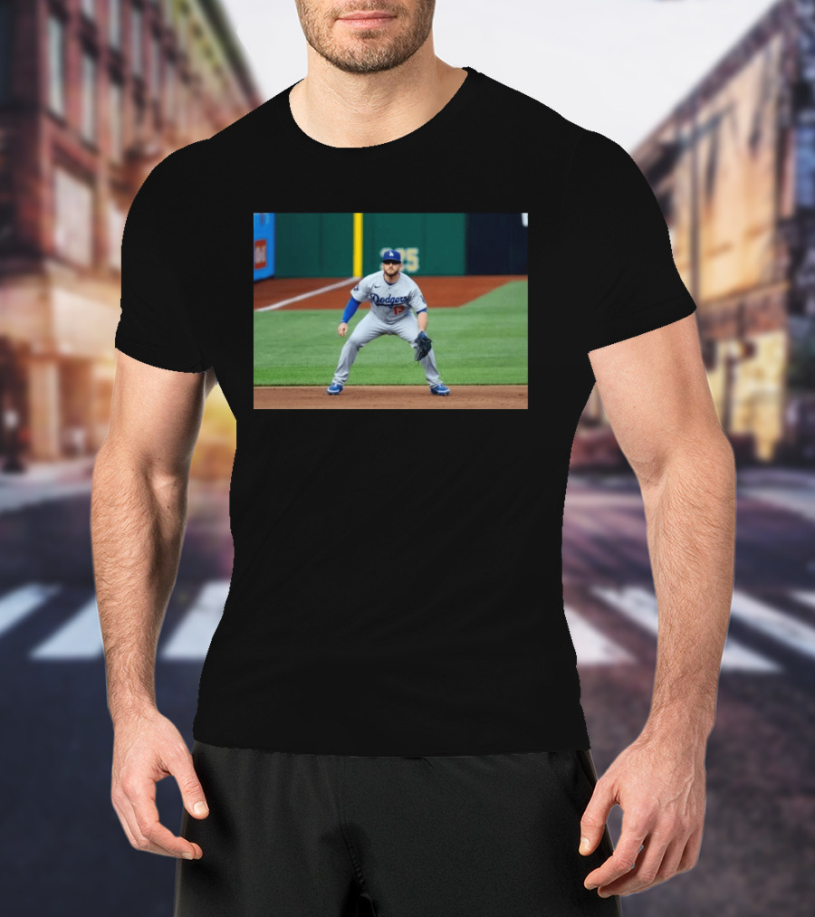 Los Angeles Dodgers Max Muncy Jersey Number 13 Third Baseman Action Shot T-Shirt