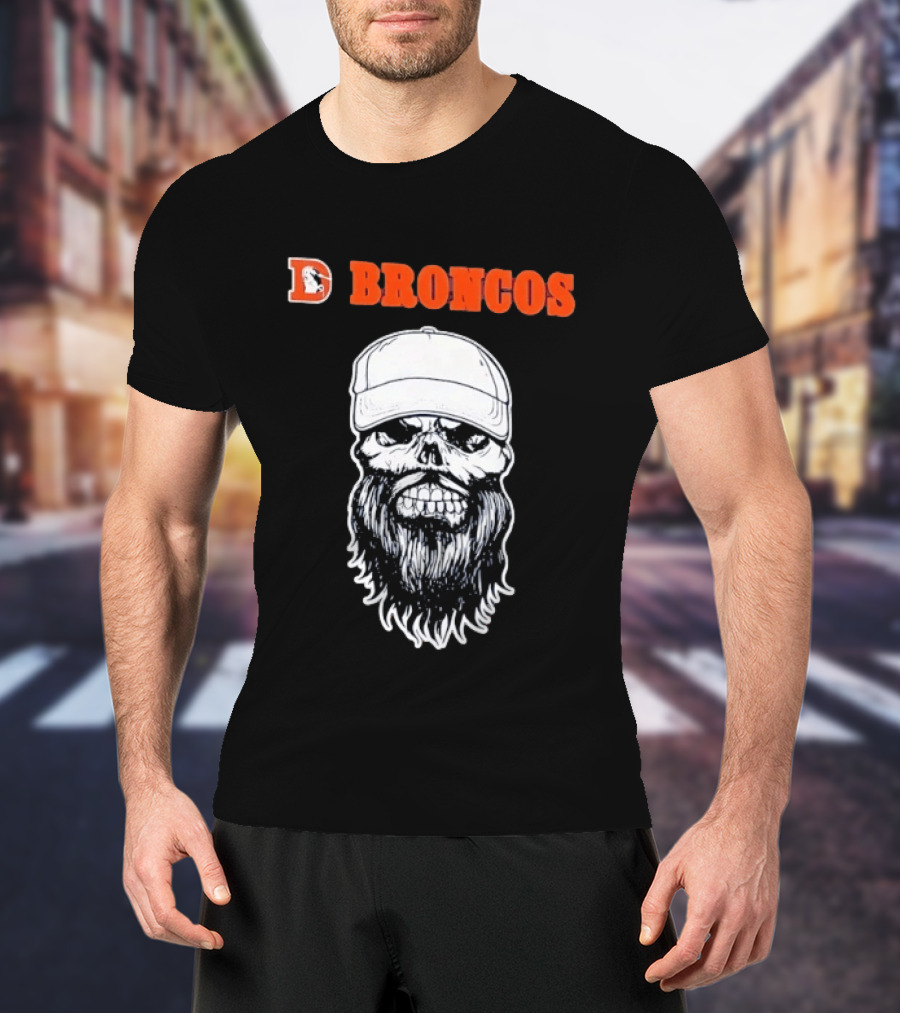 Broncos Bearded Skull With Cap Football Fan T-Shirt