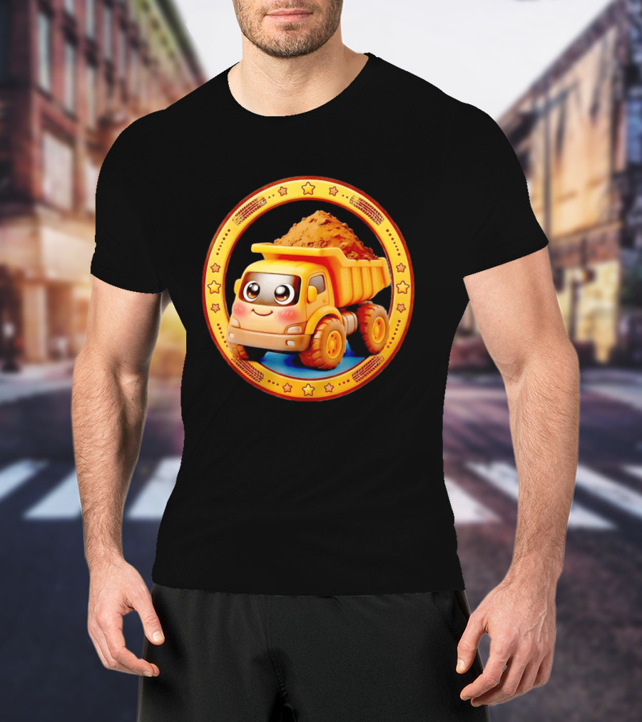 Yellow Dump Truck With Dirt Cute Construction Vehicle With Stars T-Shirt