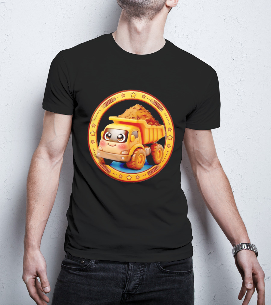 Yellow Dump Truck With Dirt Cute Construction Vehicle With Stars T-Shirt