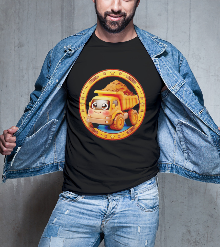 Yellow Dump Truck With Dirt Cute Construction Vehicle With Stars T-Shirt