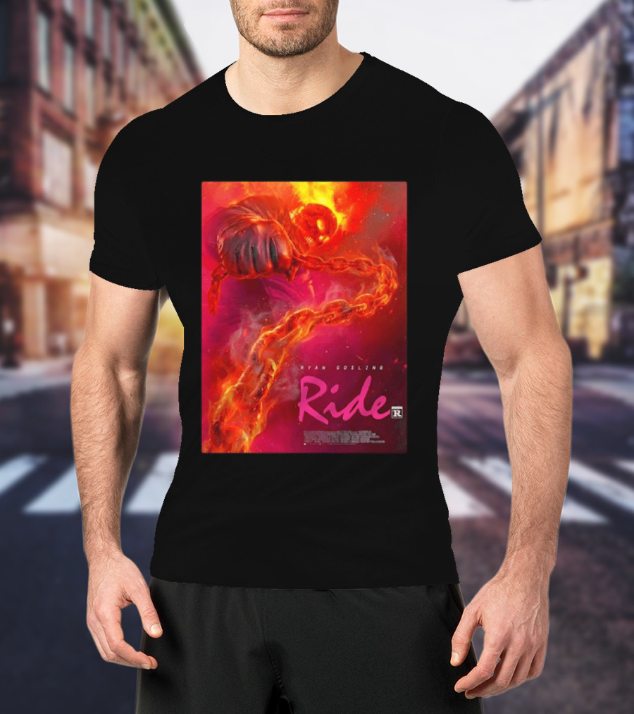 Ryan Gosling Ride Movie Ghost Rider Flaming Chain Image T-Shirt