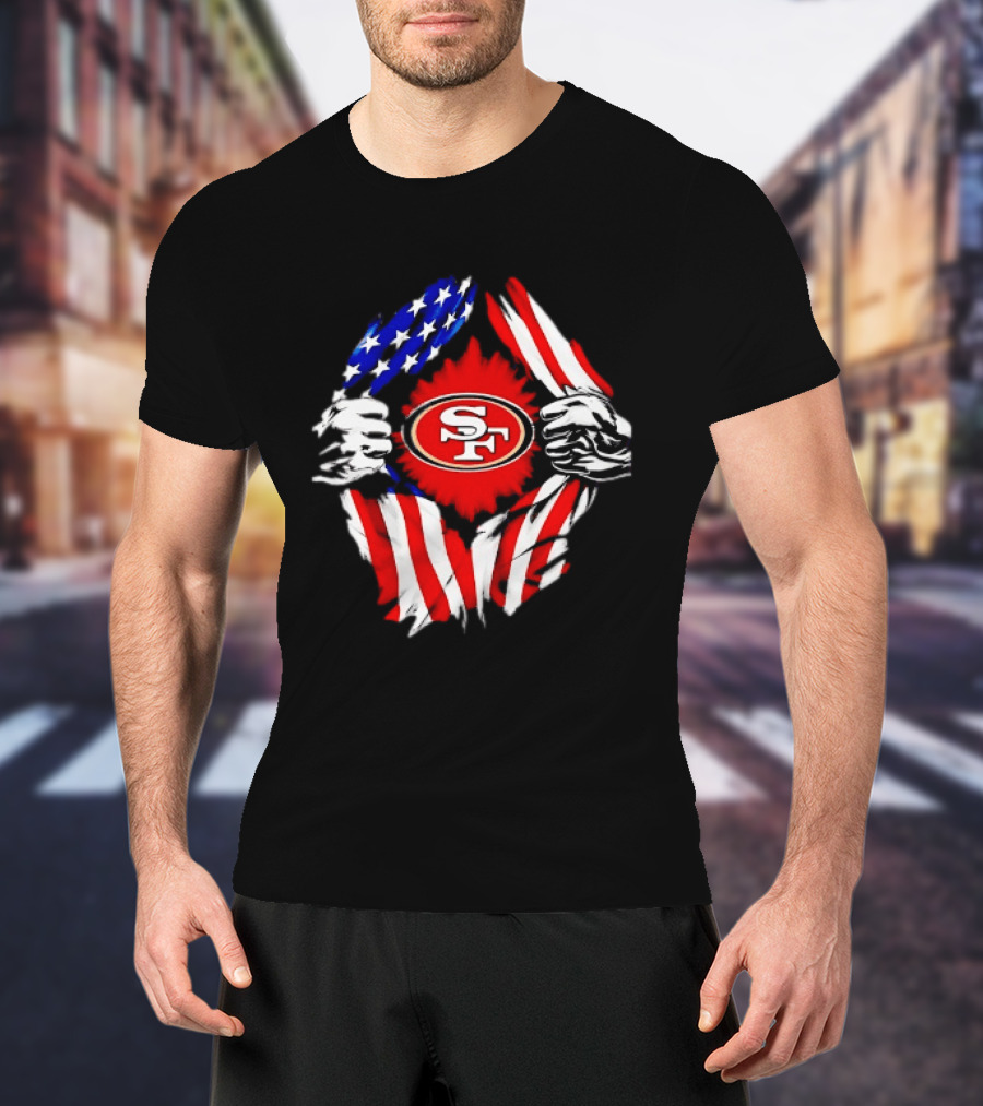 San Francisco 49ers SF American Flag Ripped Chest T-Shirt