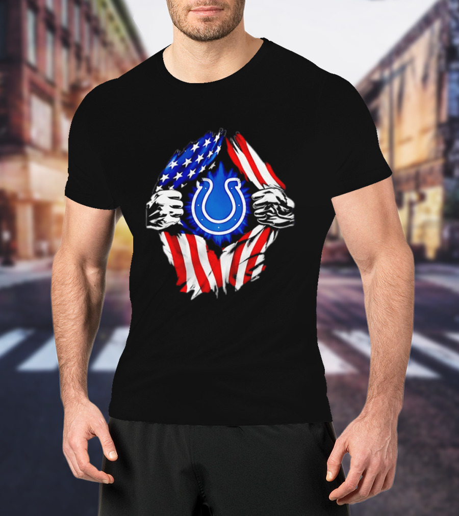 Indianapolis Colts American Flag Ripped Chest T-Shirt