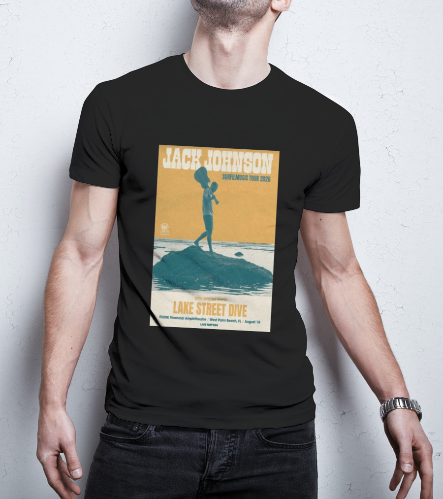 Jack Johnson Surfilmusic Tour 2026 Lake Street Dive ITHINK Financial Amphitheatre West Palm Beach August 18 T-Shirt