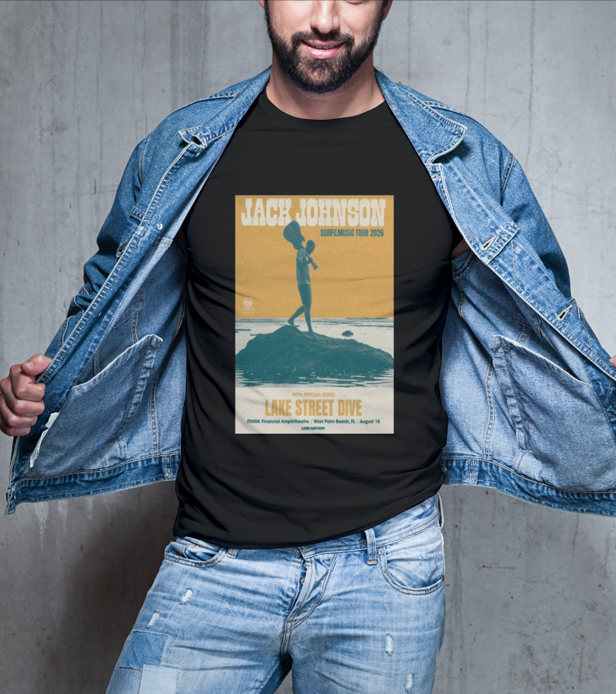 Jack Johnson Surfilmusic Tour 2026 Lake Street Dive ITHINK Financial Amphitheatre West Palm Beach August 18 T-Shirt