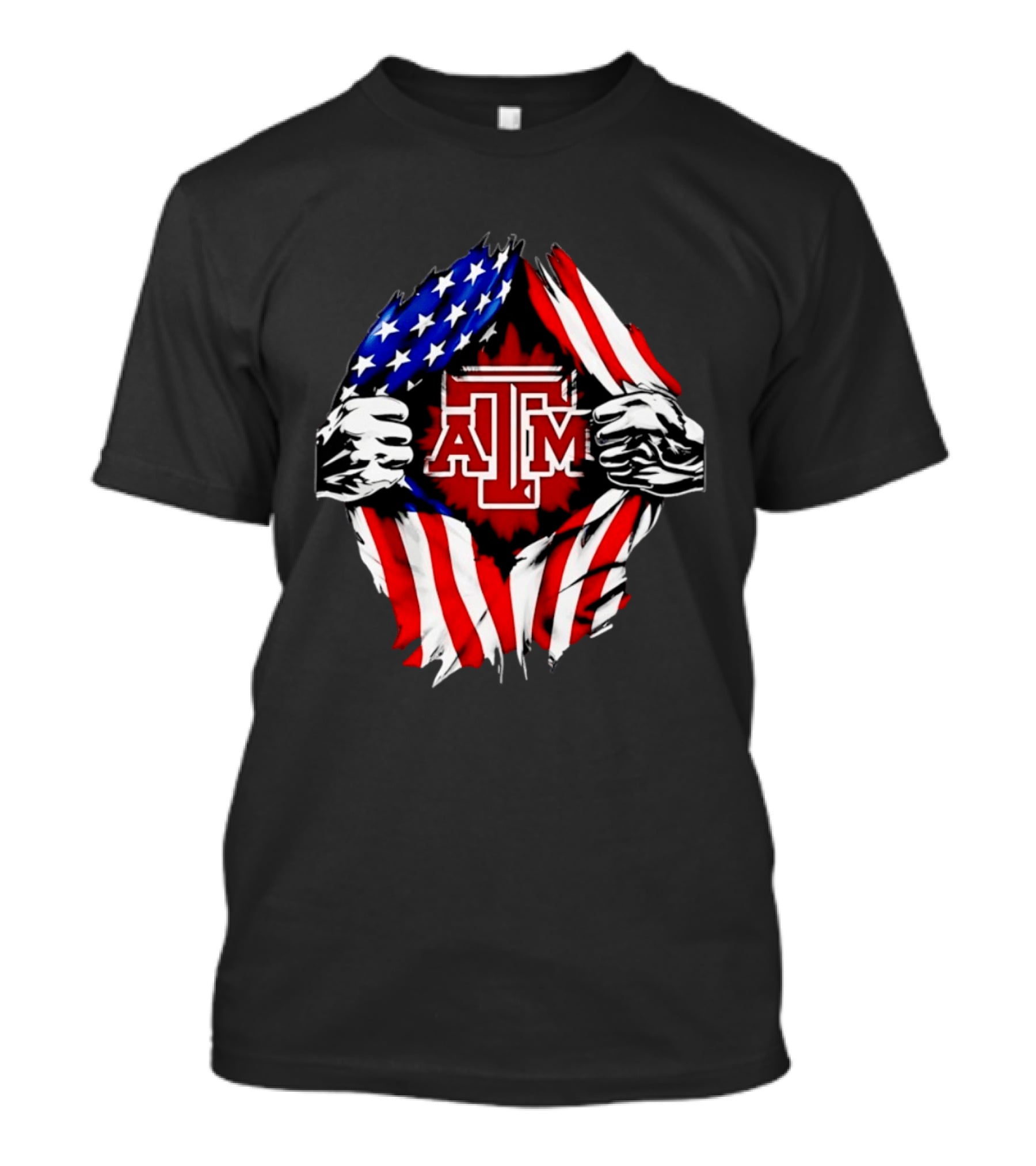 Texas A And M University Ripped Chest American Flag T-Shirt