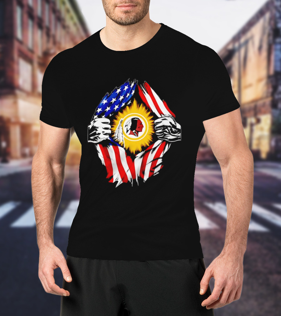 Washington Redskins American Flag Ripped Chest T-Shirt