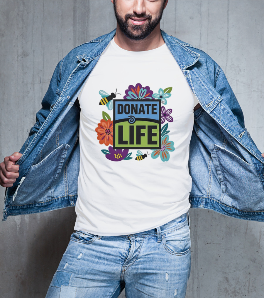 Donate Life Floral Bee Awareness Organ Donation Colorful Flowers T-Shirt