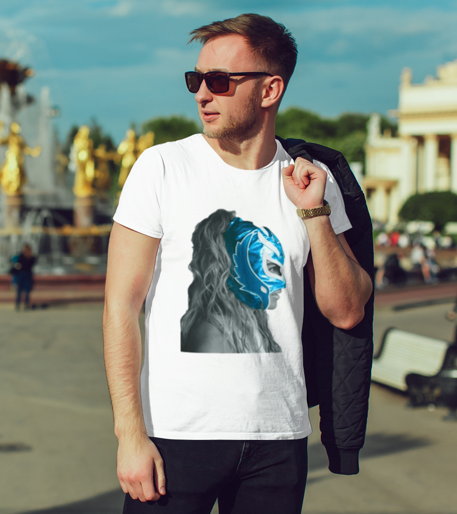 Karol G Store Limited Edition Cream Blue Luchador Mask T-Shirt