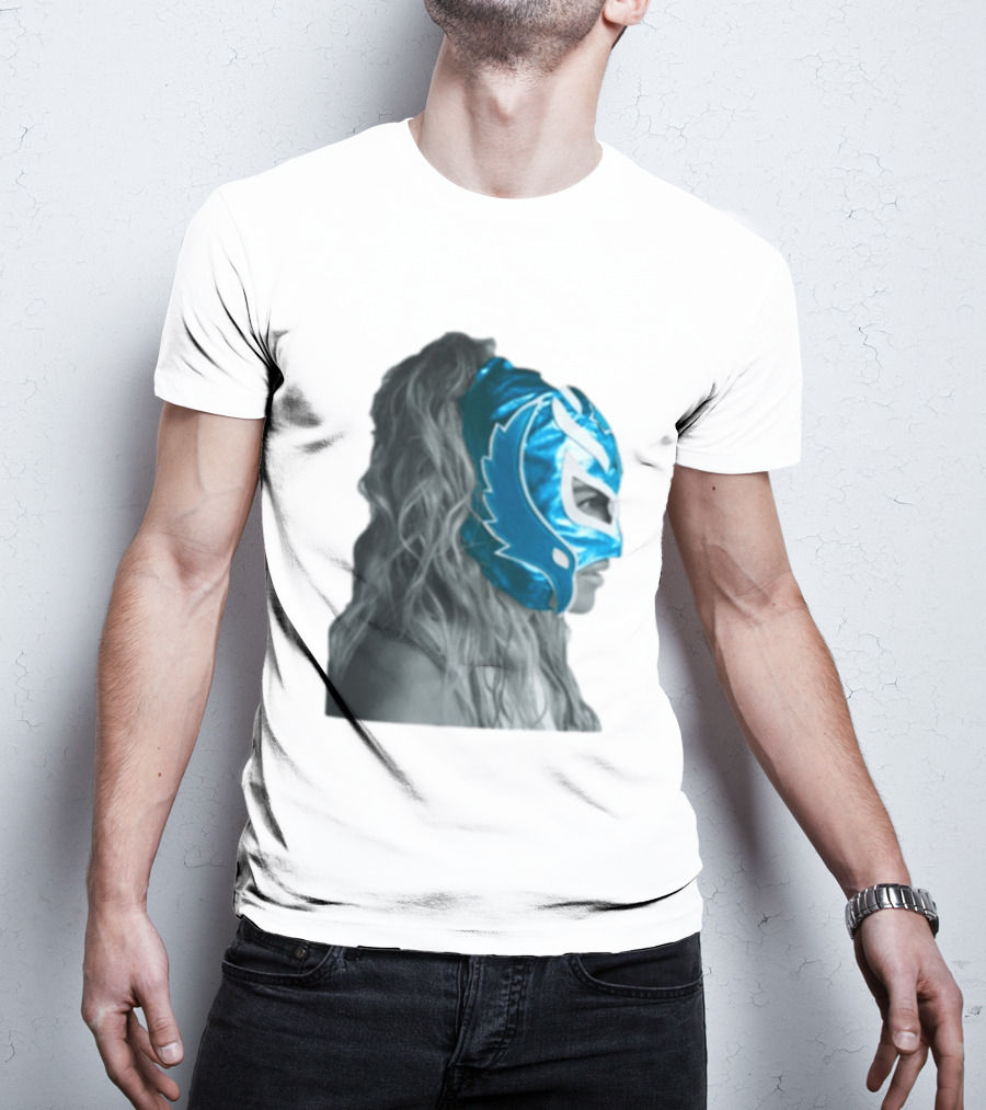 Karol G Store Limited Edition Cream Blue Luchador Mask T-Shirt