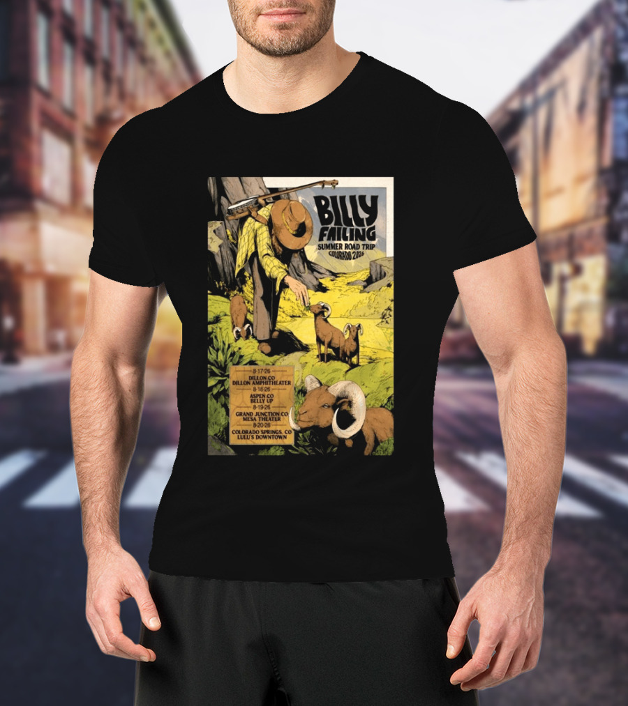 Billy Failing Summer Road Trip Colorado 2026 Dillon Amphitheater Belly Up Mesa Theater Lulu's Downtown T-Shirt