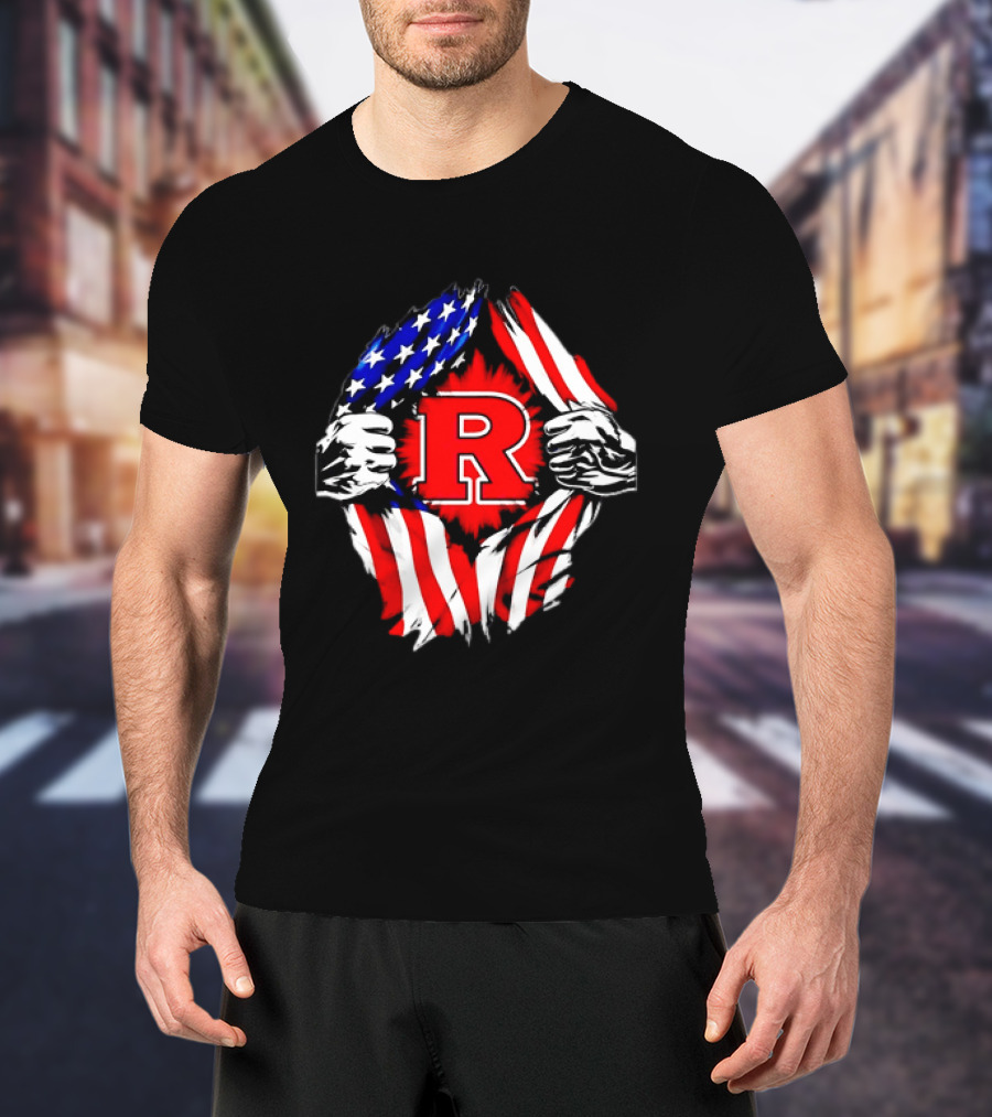 Rutgers Scarlet Knights American Flag R T-Shirt