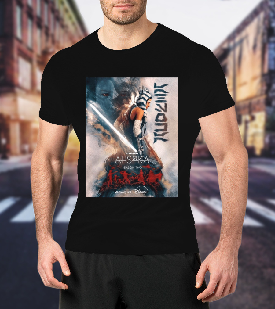 Star Wars Ahsoka Season 2 Premiering January 20 Disney Plus Featuring Lightsaber And Characters T-Shirt
