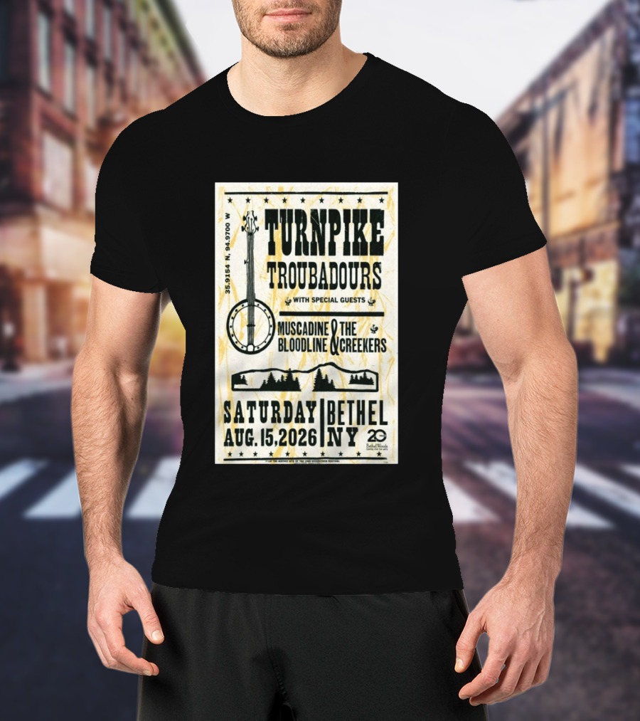 Turnpike Troubadours Bethel Woods 2026 With Muscadine Bloodline The Creekers August 15 Concert T-Shirt
