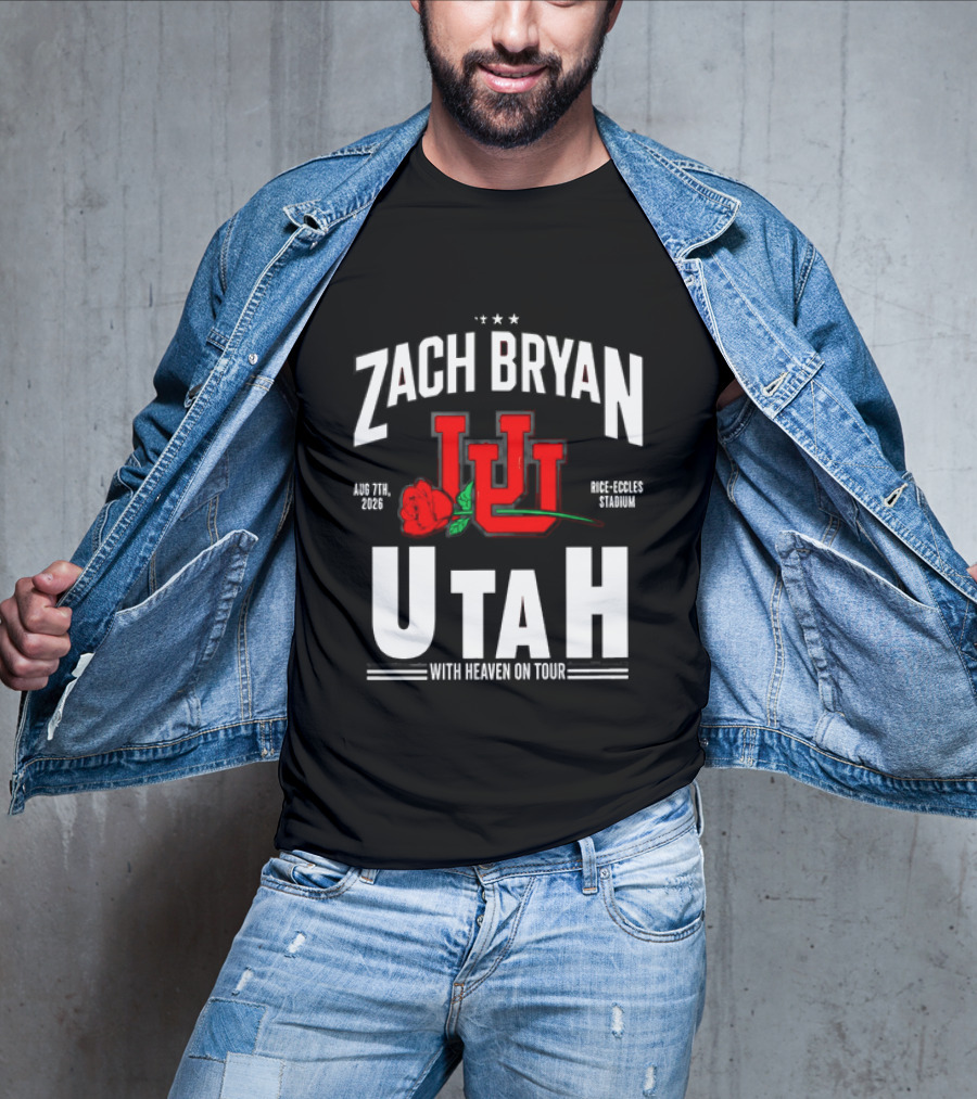 Zach Bryan Utah Rice Eccles Stadium Aug 7th 2026 With Heaven On Tour Red Rose JJJ T-Shirt
