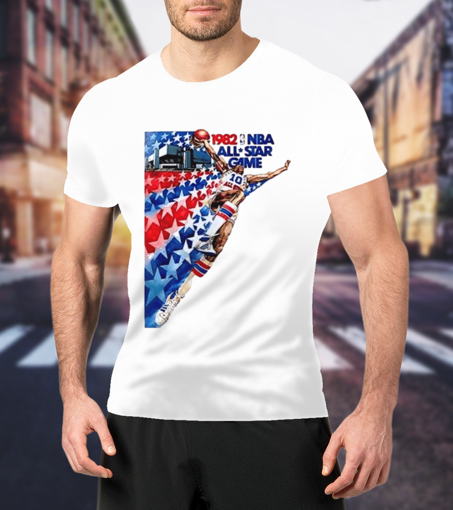 1982 NBA All Star Game Dunking Pose With Stars And Stripes T-Shirt