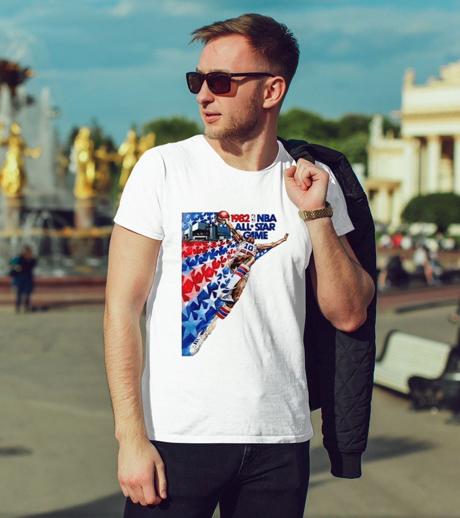 1982 NBA All Star Game Dunking Pose With Stars And Stripes T-Shirt