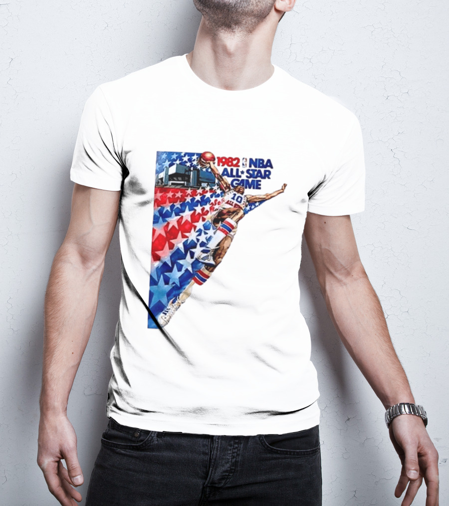 1982 NBA All Star Game Dunking Pose With Stars And Stripes T-Shirt
