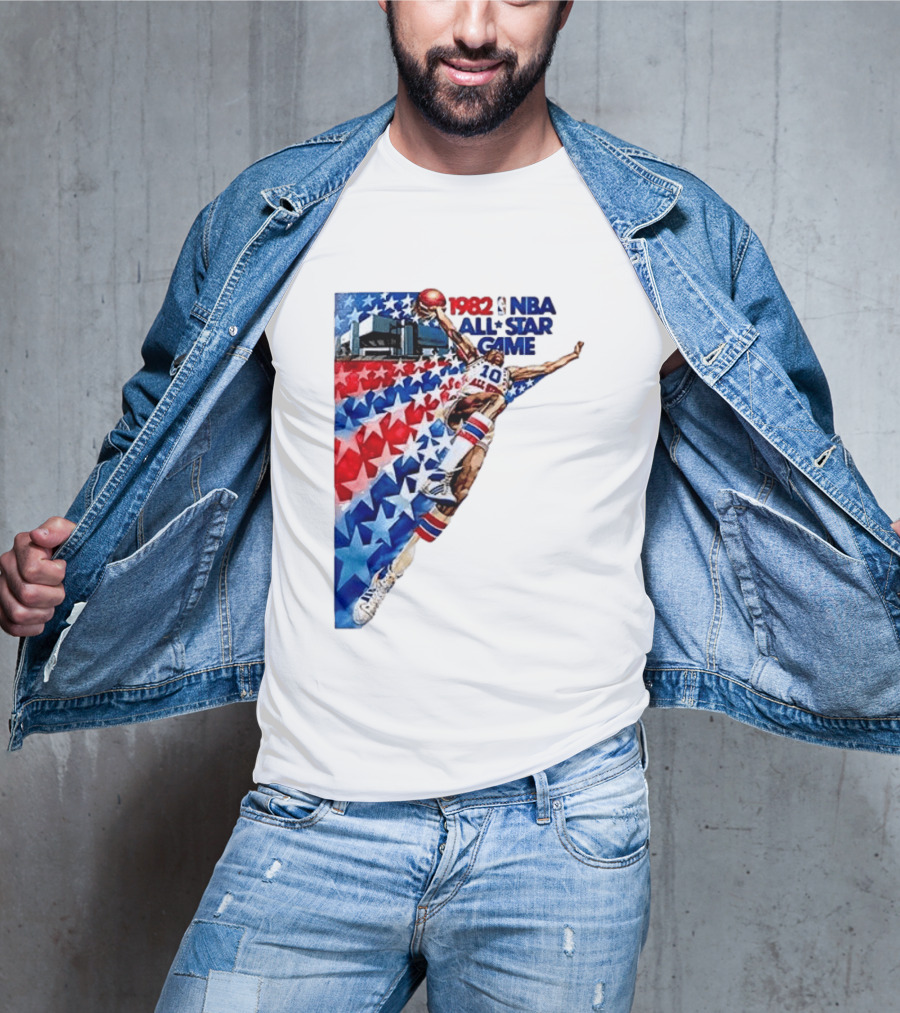1982 NBA All Star Game Dunking Pose With Stars And Stripes T-Shirt