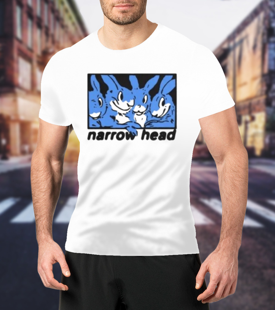 Narrow Head Four Rabbits Blue Black White T-Shirt