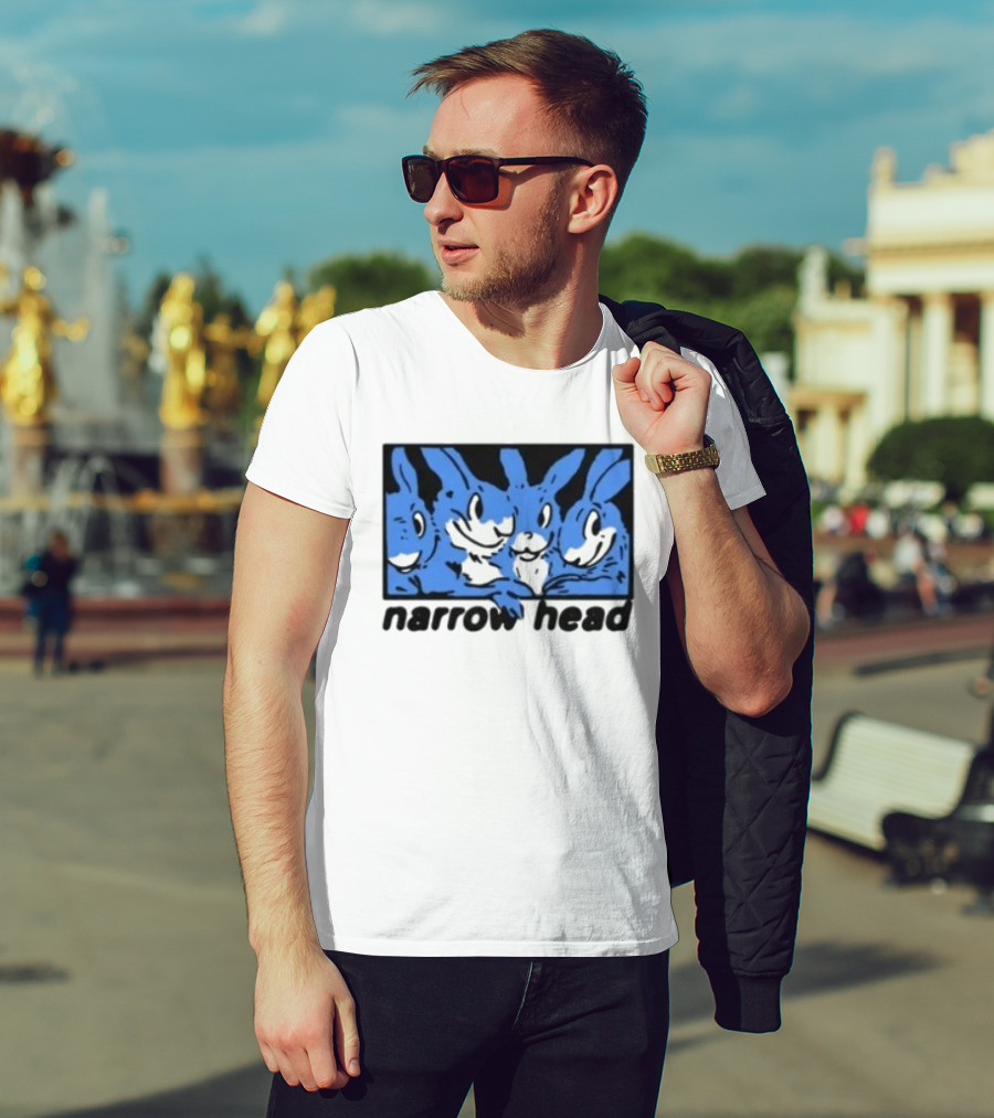 Narrow Head Four Rabbits Blue Black White T-Shirt