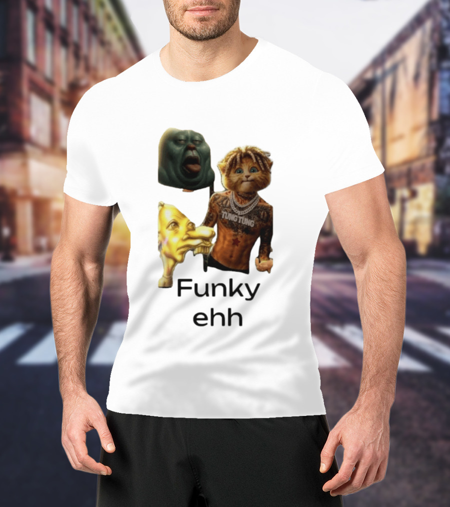 Neegy Funky Ehh Tung Tung Cat Tattoo Character Trio T-Shirt