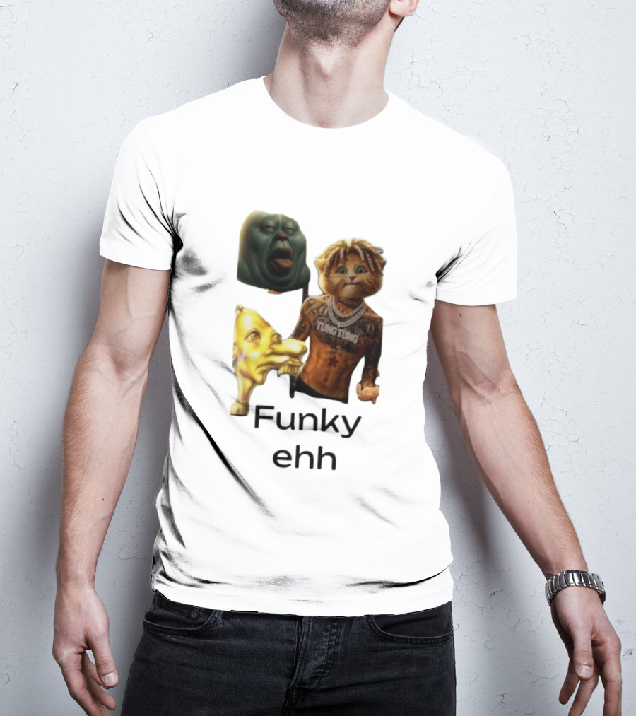 Neegy Funky Ehh Tung Tung Cat Tattoo Character Trio T-Shirt