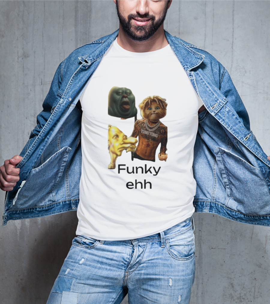 Neegy Funky Ehh Tung Tung Cat Tattoo Character Trio T-Shirt