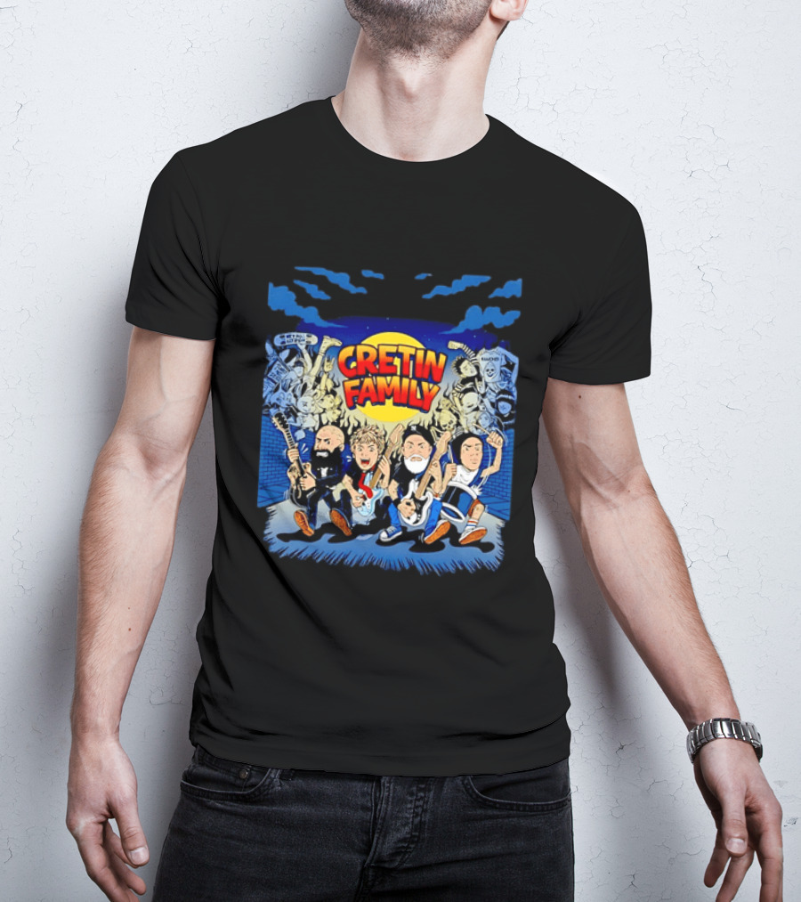 Cretin Family Ramones Cartoon Band Punk Rock Skull T-Shirt