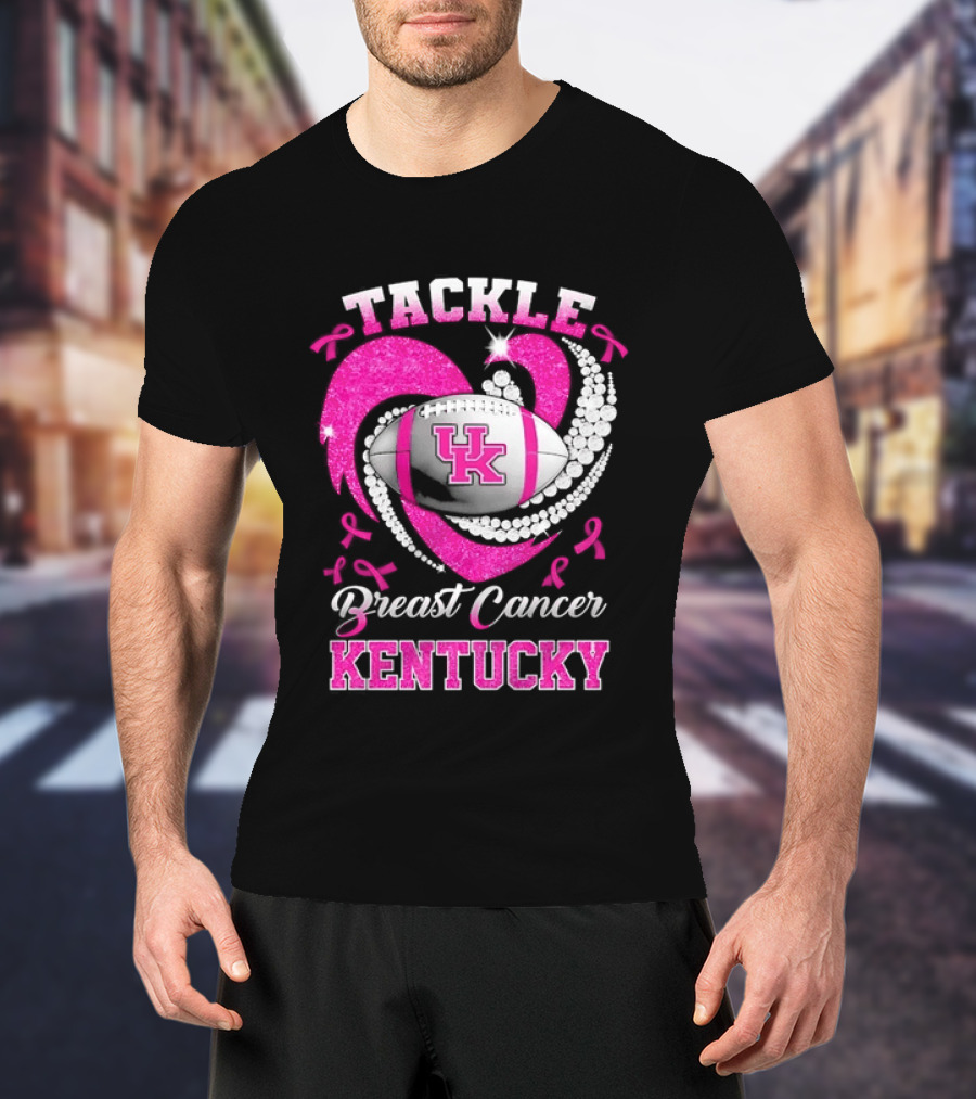 Tackle Breast Cancer Kentucky Wildcats UK Football Pink Ribbons T-Shirt