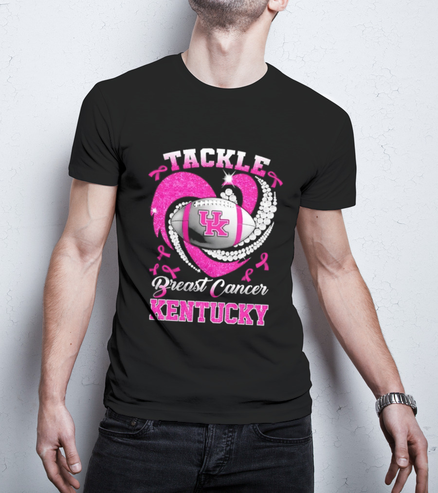 Tackle Breast Cancer Kentucky Wildcats UK Football Pink Ribbons T-Shirt
