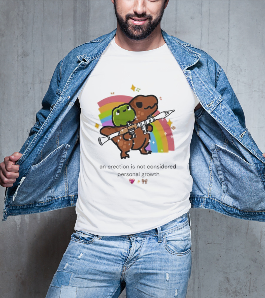 Original Rex Rocket An Erection Is Not Considered Personal Growth Rainbow Dinosaur Frog T-Shirt