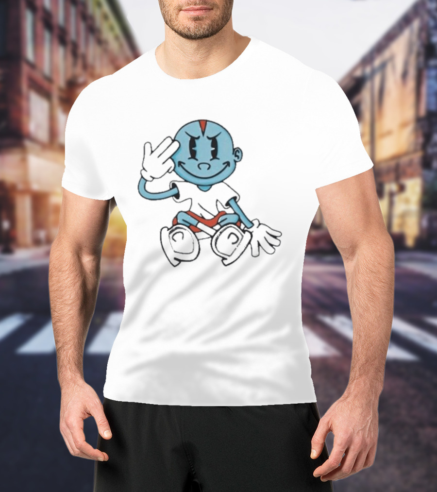 Lil Darkie Brahman Sits Blue Cartoon Figure With Red Shorts And Gloves T-Shirt
