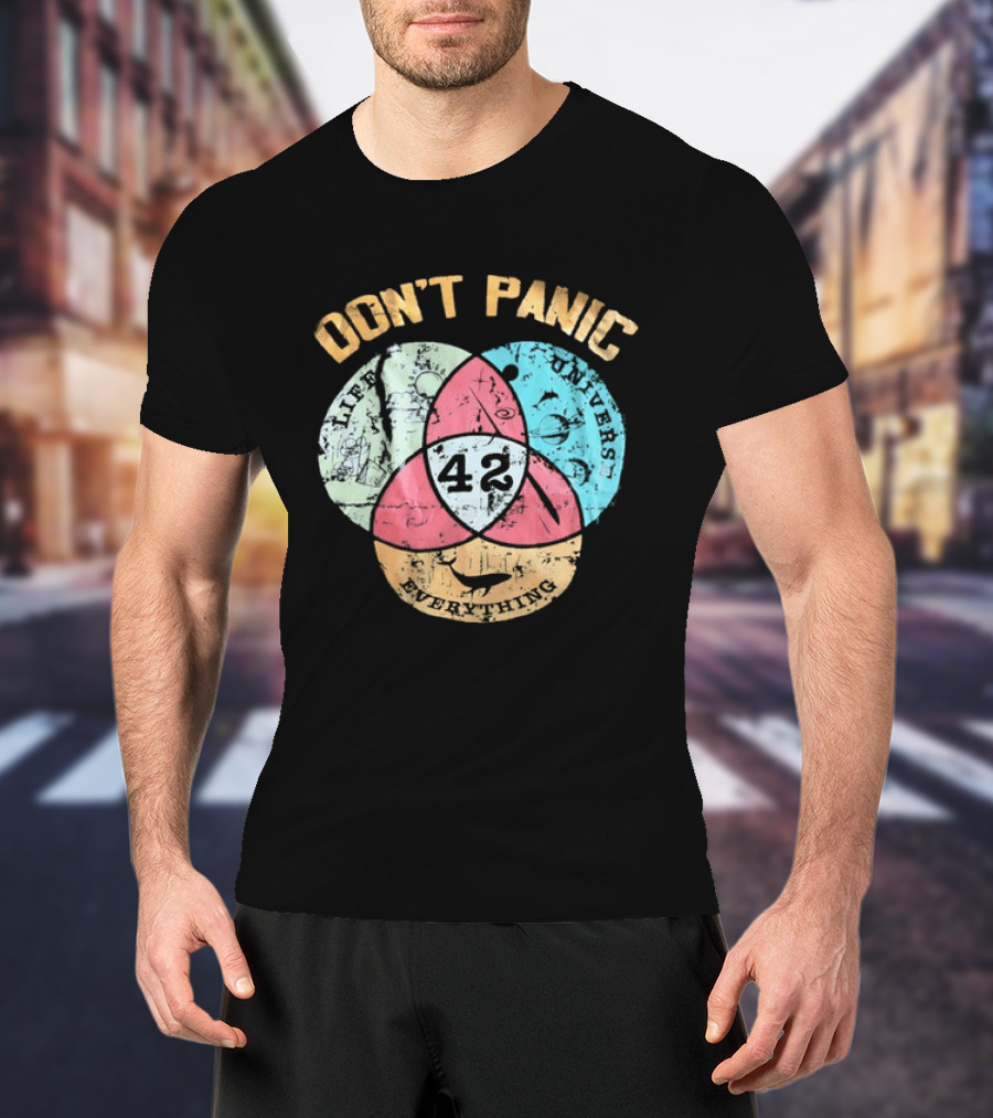 Don't Panic Life Universe Everything 42 Distressed T-Shirt