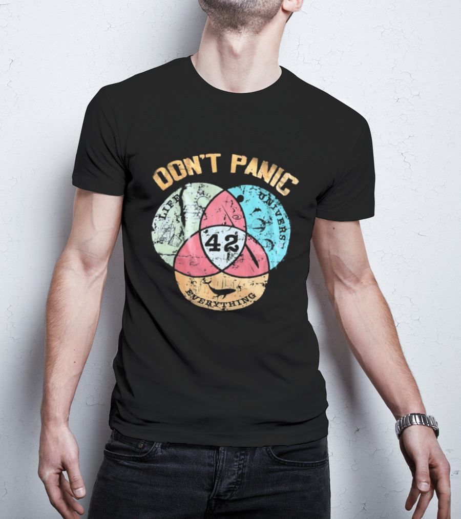 Don't Panic Life Universe Everything 42 Distressed T-Shirt