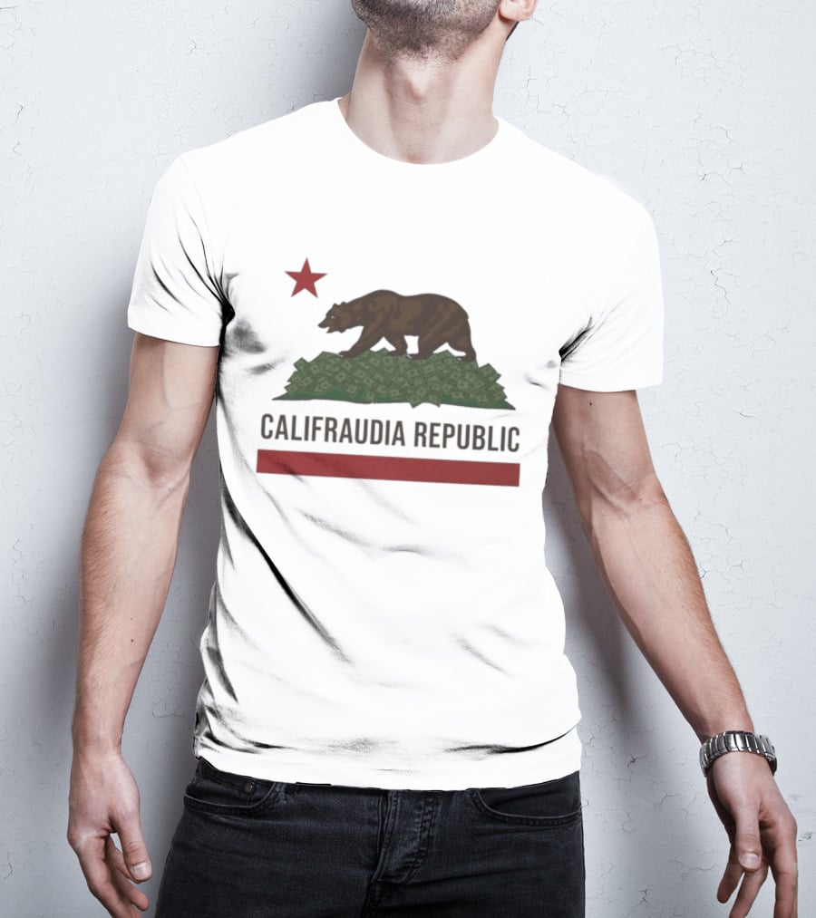 Califraudia Republic Bear Flag With Red Star T-Shirt