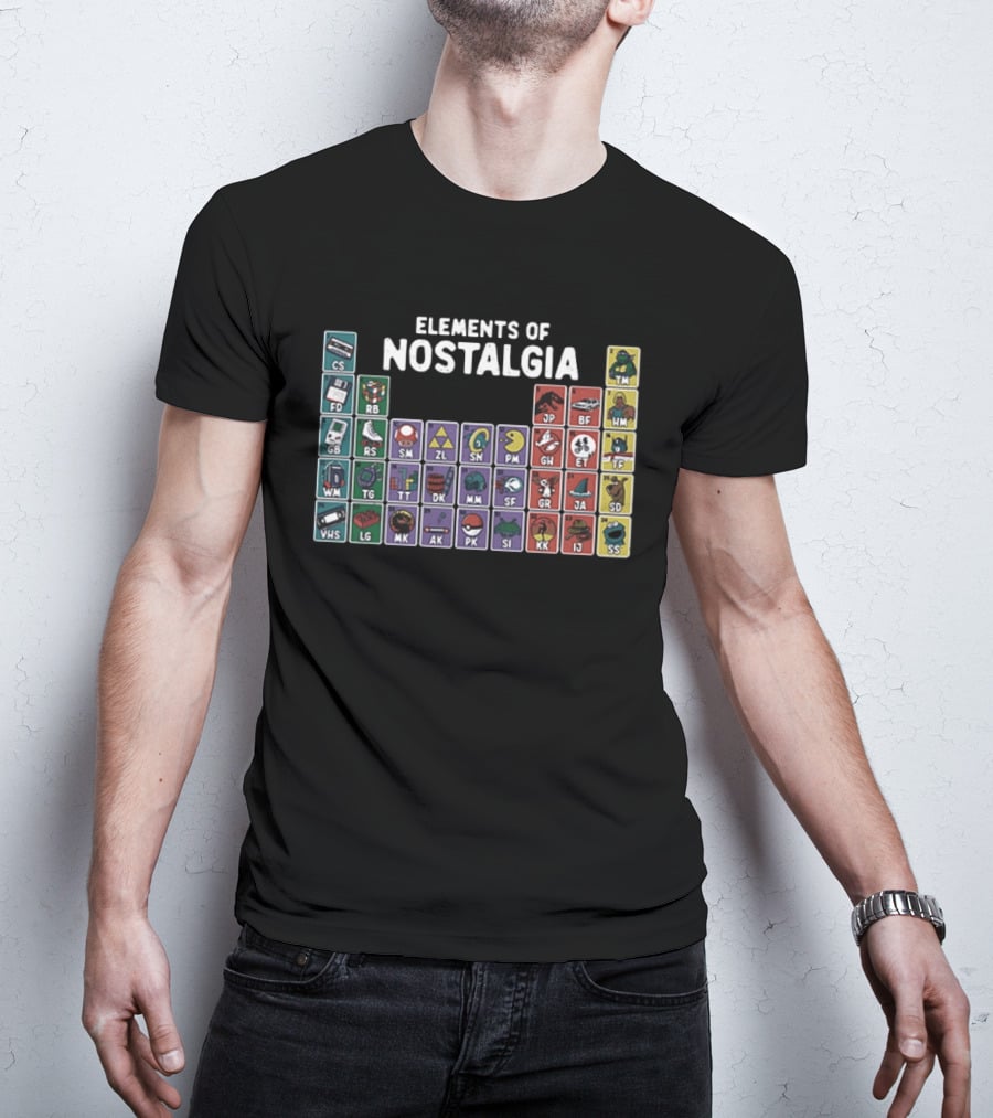 Elements Of Nostalgia 80s 90s Pop Culture Cassette Tape Gaming Toy VHS T-Shirt