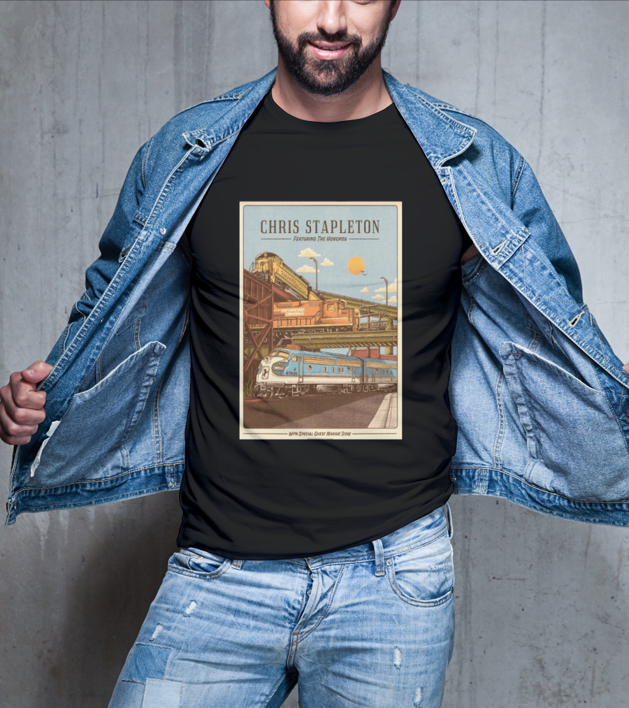 Chris Stapleton Featuring The Honchos Special Guest Maggie Rose Aug 19 2026 Allianz Amphitheater Riverfront Richmond Virginia Vintage Trains Scene T-Shirt