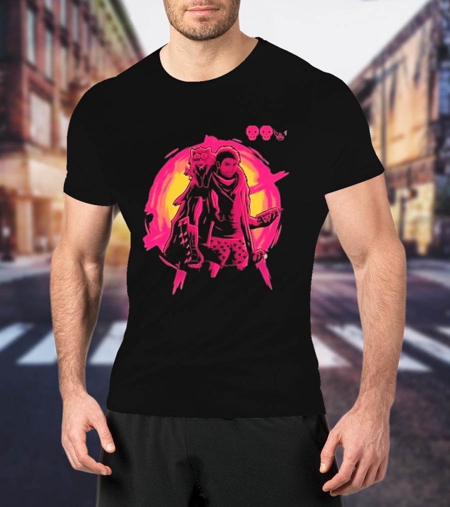 Post Apocalyptic Survivor Cat Companion Heart Boxers Pink Skull T-Shirt