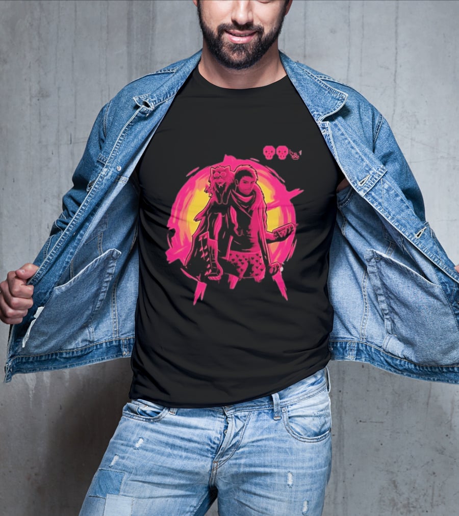 Post Apocalyptic Survivor Cat Companion Heart Boxers Pink Skull T-Shirt