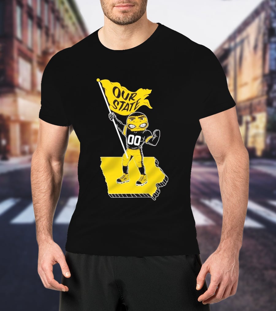 Herky The Hawk Flag Our State Iowa Map T-Shirt
