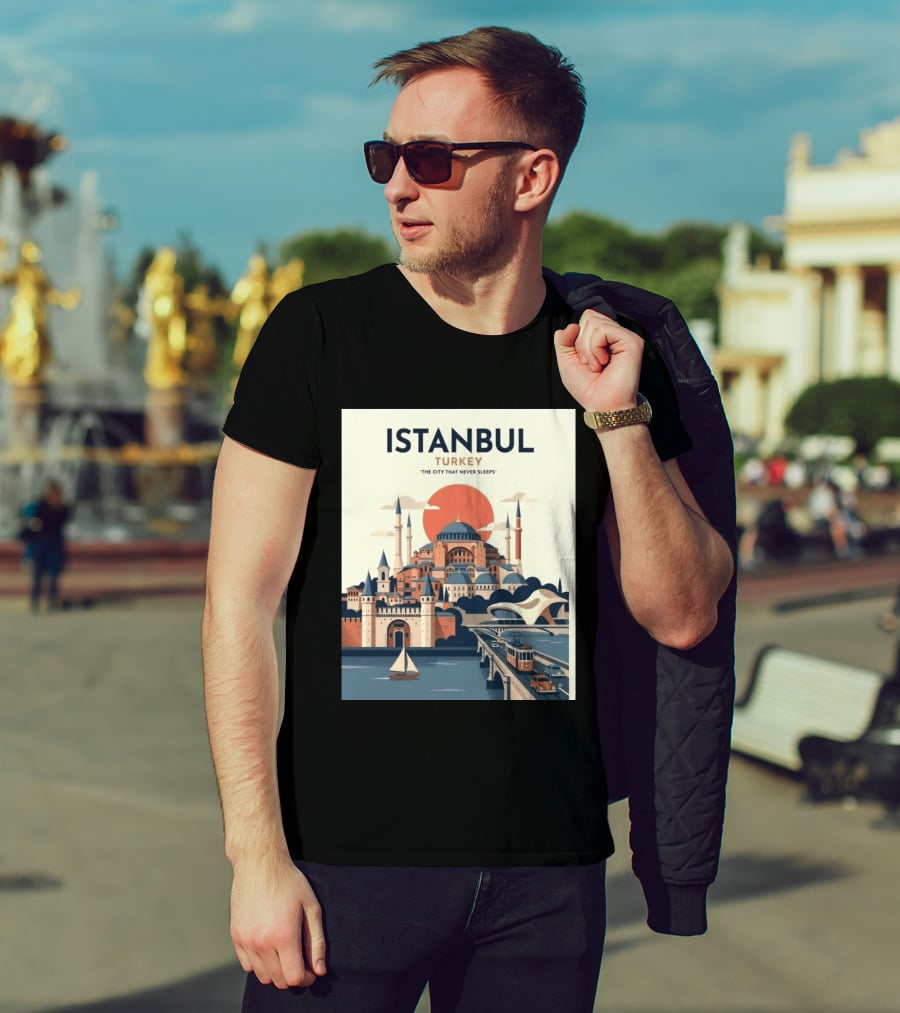 Istanbul Turkey The City That Never Sleeps Iconic Landmarks Urban Skyline Retro Style Scenic Tram And Sailboat T-Shirt