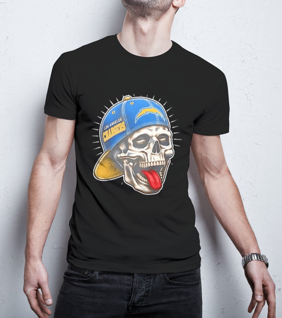 Los Angeles Chargers Skull Tongue Out Cap Football T-Shirt
