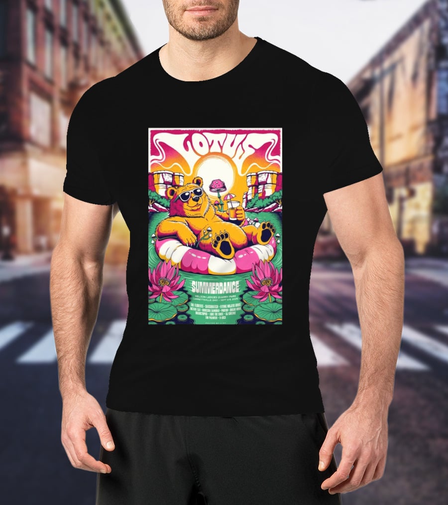 Lotus Summerdance 2026 Garrettsville OH Nelson Ledges Quarry Park Sep 4 6 With Bear Floating On Pool Relaxed Vibes T-Shirt