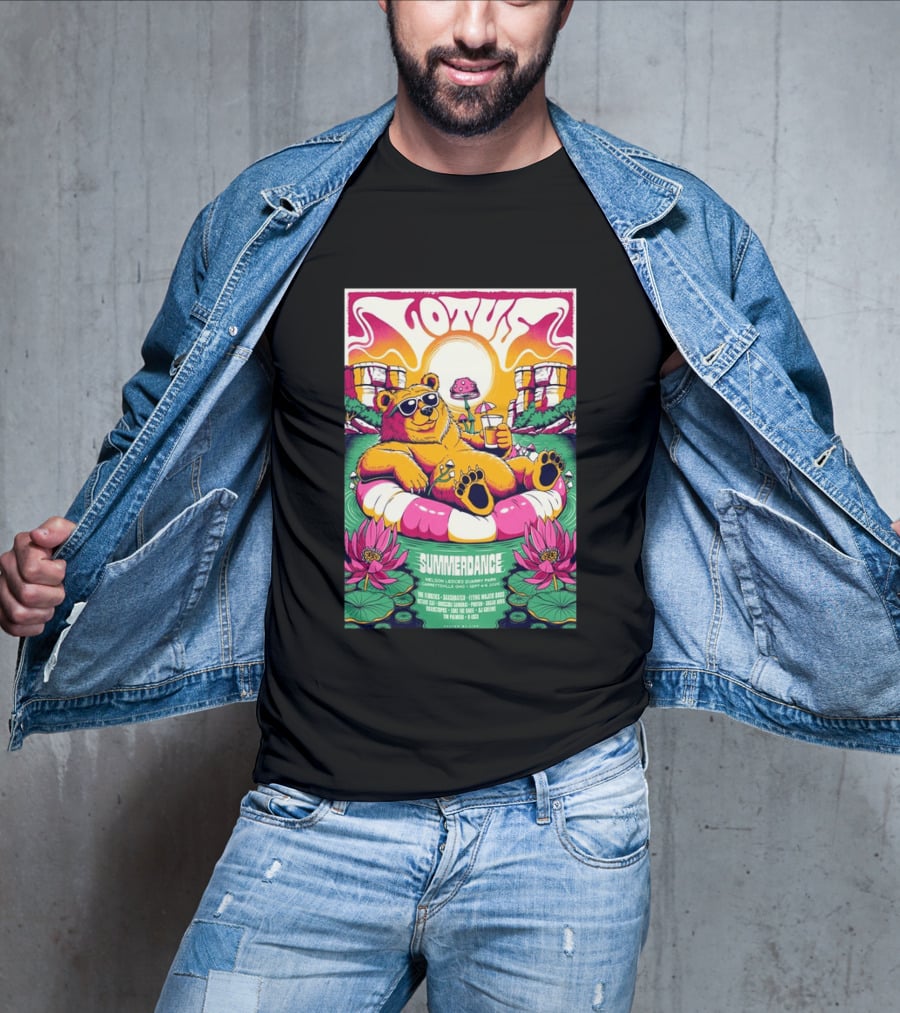 Lotus Summerdance 2026 Garrettsville OH Nelson Ledges Quarry Park Sep 4 6 With Bear Floating On Pool Relaxed Vibes T-Shirt