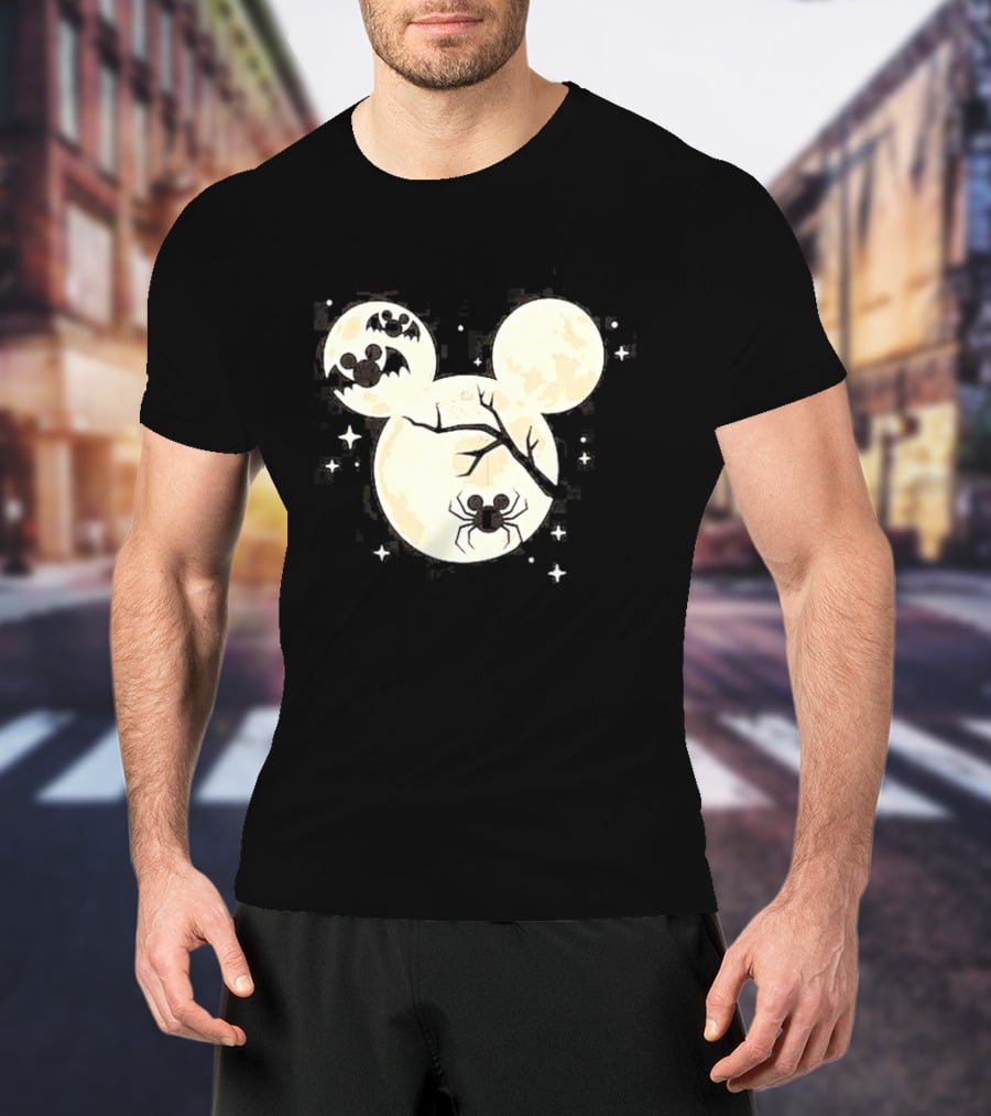 Mickey Mouse Moon Head Halloween Bat Spider Disney T-Shirt