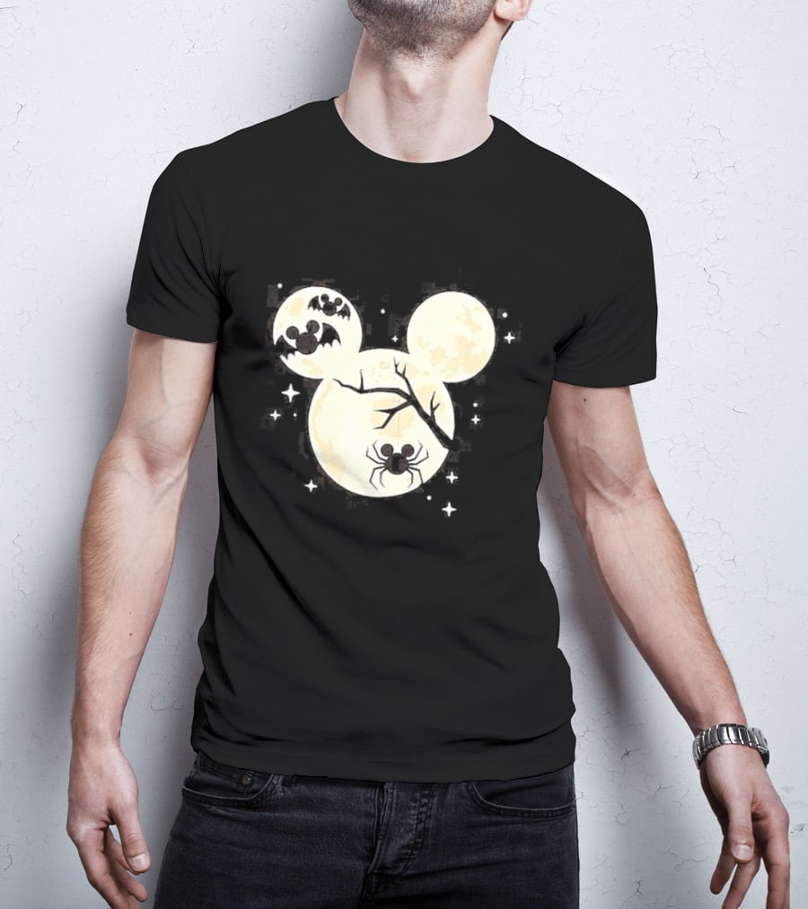 Mickey Mouse Moon Head Halloween Bat Spider Disney T-Shirt