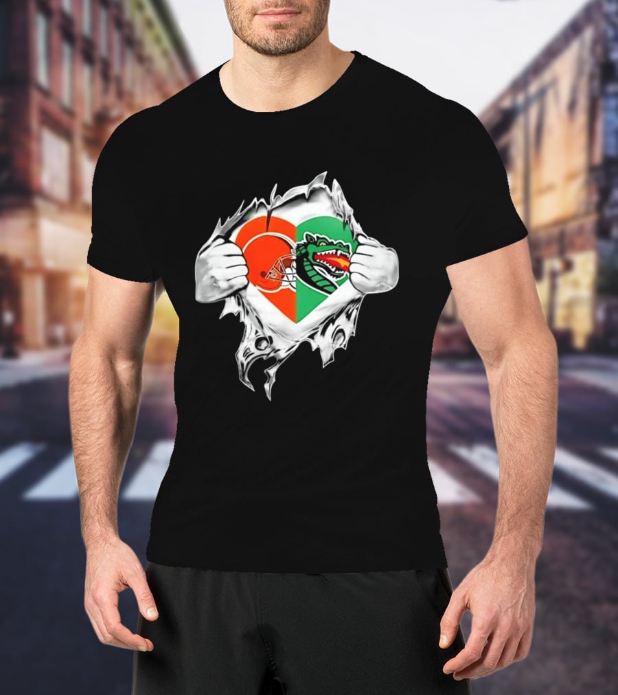 Cleveland Browns UAB Blazers Heart Superman Chest Rip T-Shirt